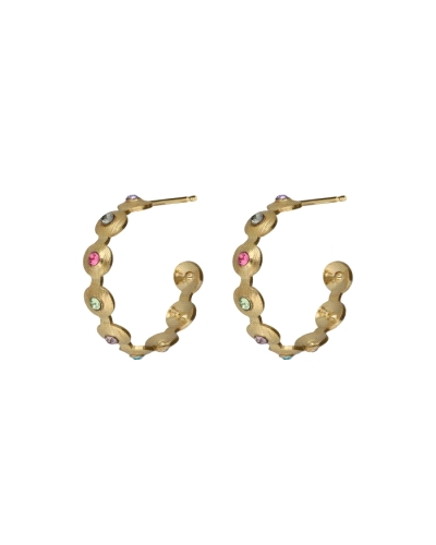 Pendientes Victoria Cruz para mujer modelo Bruma fabricados en plata bañada en oro amarillo en forma de aro compuesto por crista