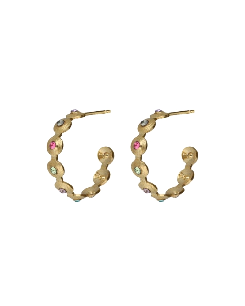 Pendientes Victoria Cruz para mujer modelo Bruma fabricados en plata bañada en oro amarillo en forma de aro compuesto por crista