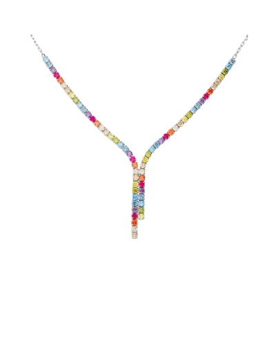 Collar Victoria Cruz de plata 925 con auténticos cristales Swarovski multicolores dispuestos en forma de "Y". Los tonos vibrante