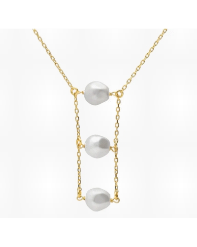 Collar largo de Plata de Ley bañada en Oro de 18kt con perlas barroca. Largo motivo: 4cm, tamaño perla: 8mm. Largo de 40-45cm co