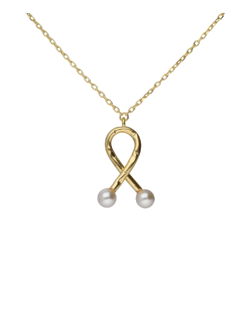 Collar corto lazo con perlas de Plata de Ley. Largo de 40-45cm con cierre reasa y cadena diamantada de la colección Sera.