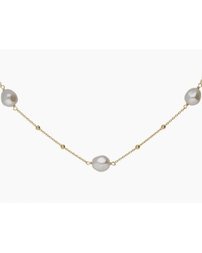 Collar corto con perla barroca de Plata de Ley. Largo de 40-45cm con cierre reasa y cadena diamantada de la colección Sera.