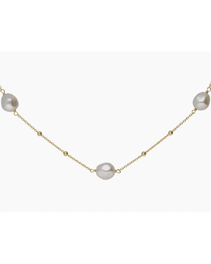 Collar corto con perla barroca de Plata de Ley. Largo de 40-45cm con cierre reasa y cadena diamantada de la colección Sera.