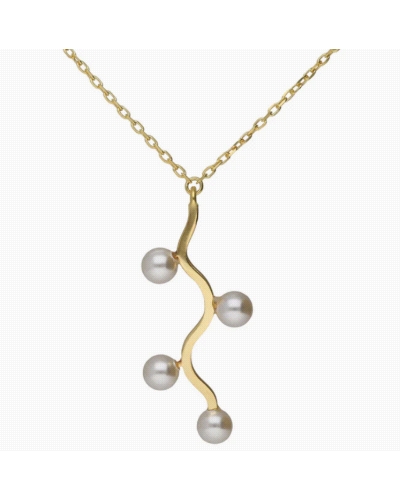 Collar largo con perlas de plata de Ley. Tamaño del motivo de 4cm x 1,5cm en forma de árbol. Con cierre reasa y cadena diamantad