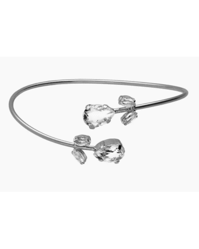 Brazalete con cristal blanco de Plata de Ley bañada en Rodio en forma de lágrima. Tamaño del cristal lágrima 1cm x 0,8cm, marque