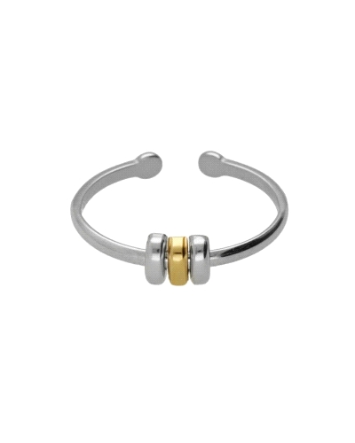 Anillo Ajustable Victoria Cruz para mujer de la colección Frame, fabricado en plata bañada en rodio con 3 piezas en su parte cen