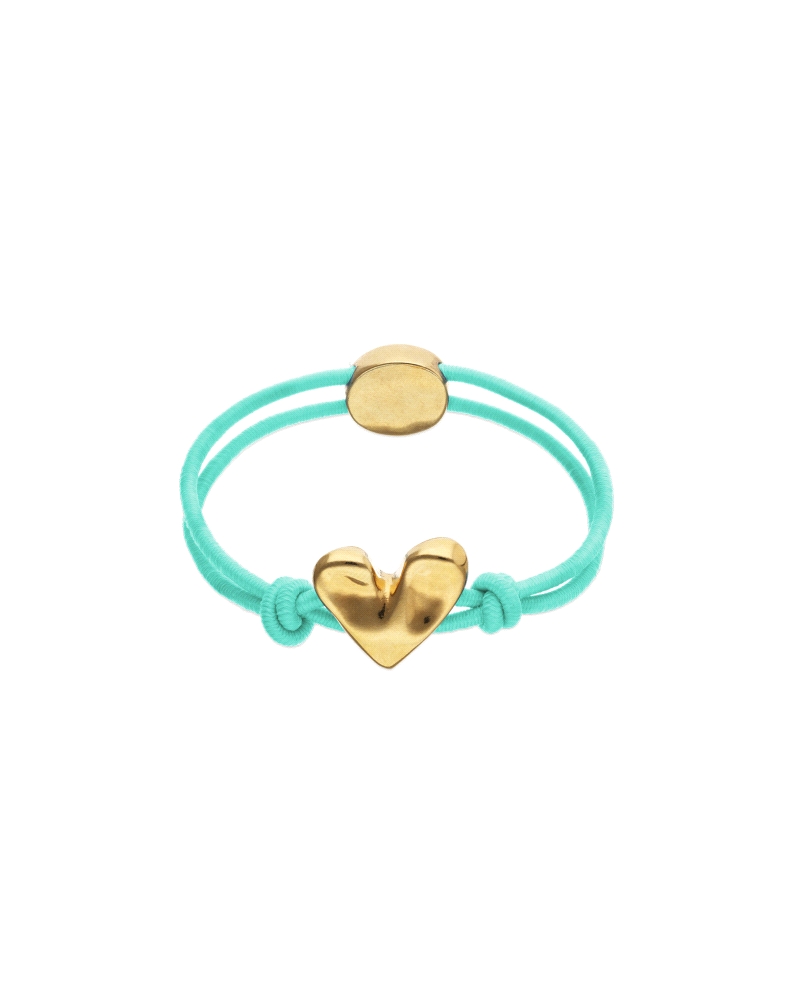 Pulsera de hilo turquesa con corazón bañado en oro 18k. Cuando algo dentro de ti palpita con fuerza, solo hay una forma de escuc