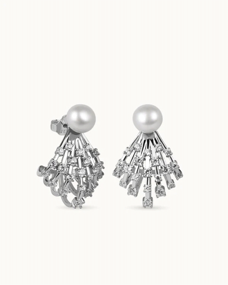 Pendientes en plata de ley 925mls con doble baño de platino y rodio y circonitas EXCELLENCE STAR CUT talladas con los estándares