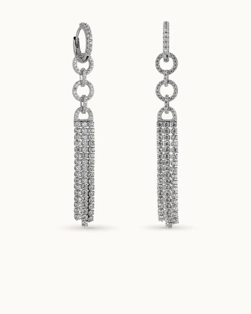 Pendientes en plata de ley 925mls con doble baño de platino y rodio y circonitas EXCELLENCE STAR CUT talladas con los estándares