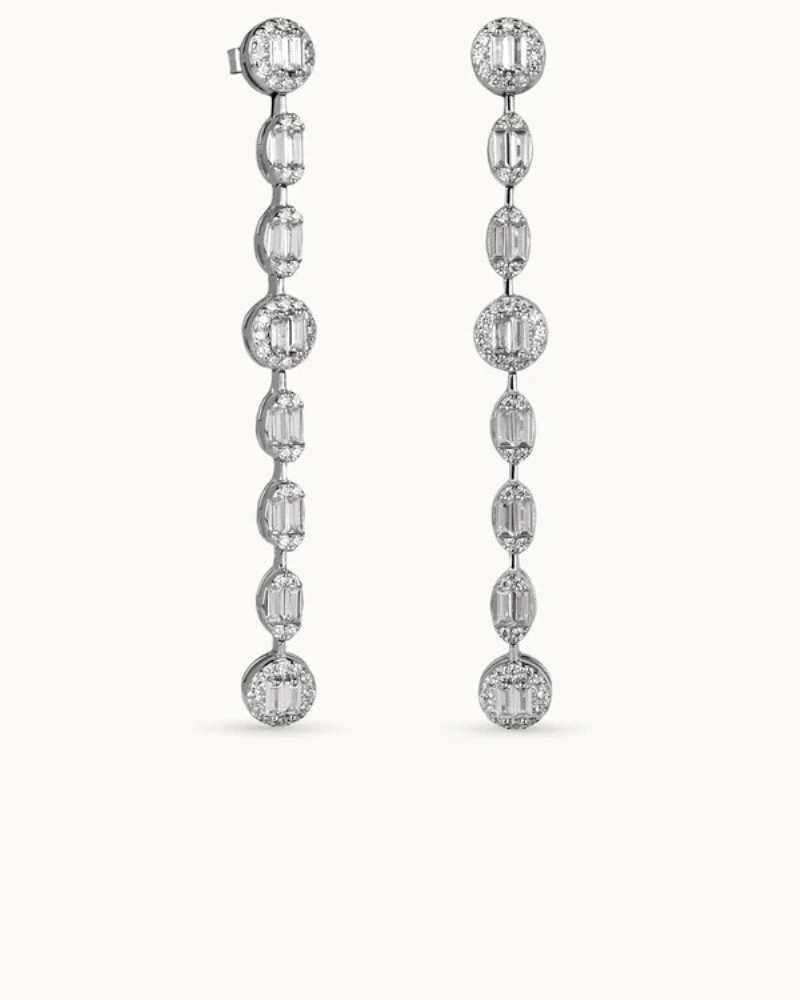 Pendientes en plata de ley 925mls con doble baño de platino y rodio y circonitas EXCELLENCE STAR CUT talladas con los estándares