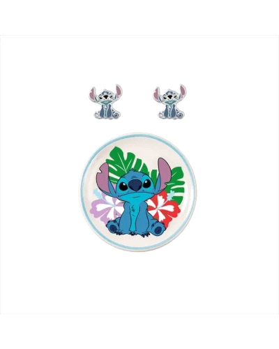 Pendientes de Stitch de bronce BC0015P con bandeja de Disney. Con cierre de presión.