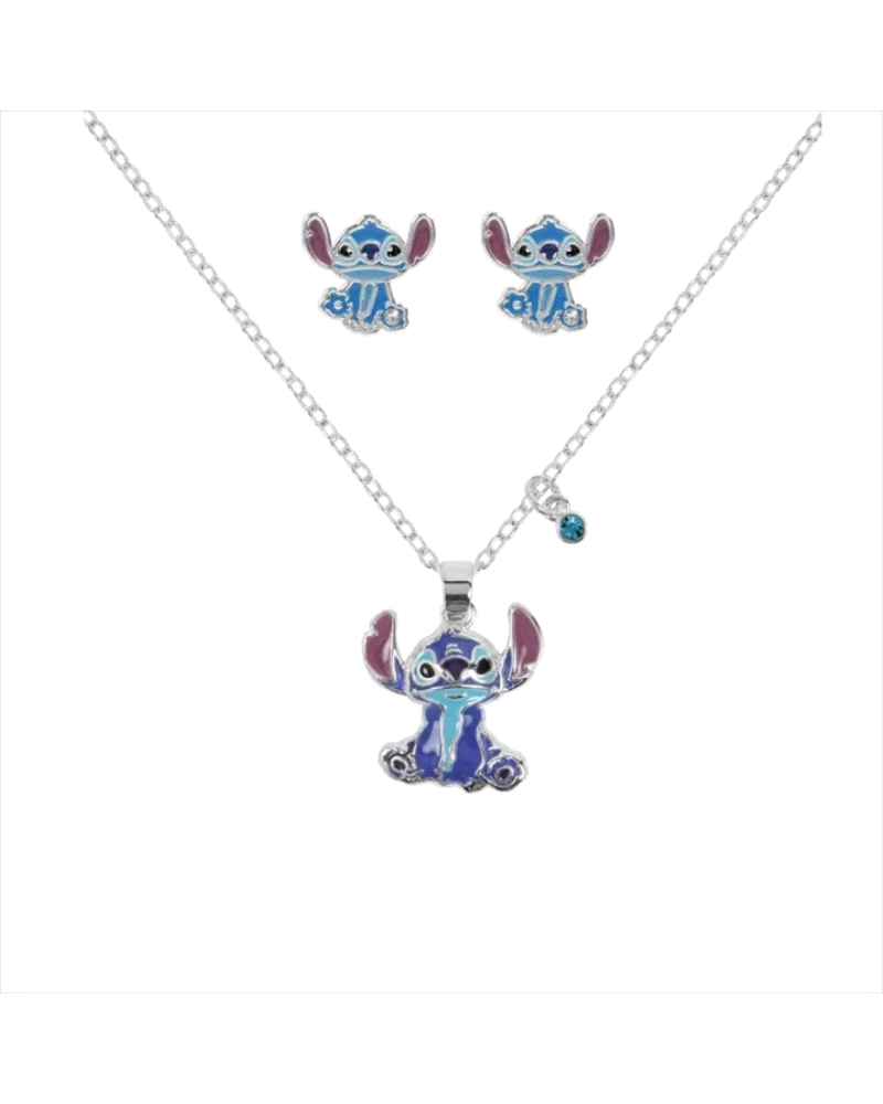 Set de collar con pendientes de Stitch de bronce BC0005ST de Disney. Con cierre de presión y collar con cierre de mosquetón.