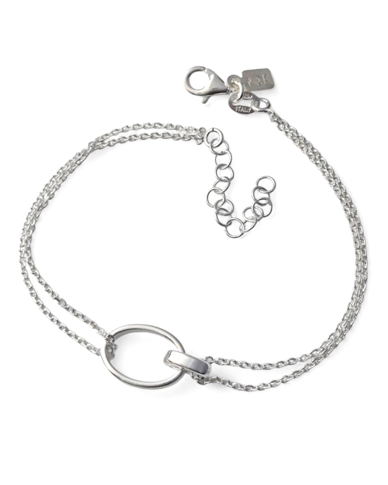 Pulsera de plata de ley 925 con doble cadena forzada ( 1mm ) de 16.5 cm de largo + cadena adaptable de 3 cm con motivo de asas o