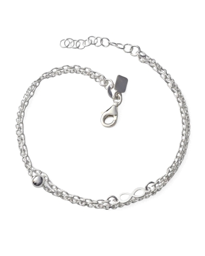 Pulsera de plata de ley 925 con cadena forzada alargada ( 1.90mm ) con infinito ( 8mm ) y cadena forzada ( 1mm ) con bola ( 4mm 