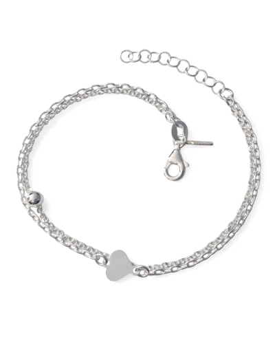 Pulsera de plata de ley 925 con cadena forzada alargada ( 1.90mm ) con motivo de corazón ( 7mm ) y cadena forzada ( 1mm ) con bo