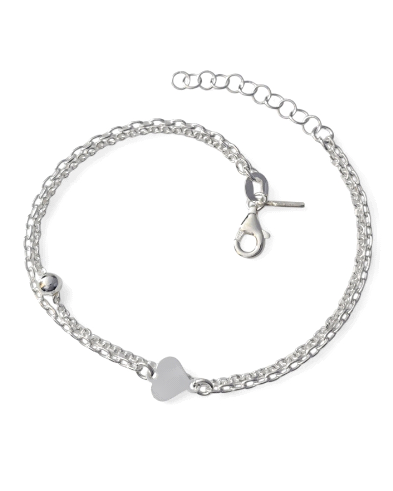 Pulsera de plata de ley 925 con cadena forzada alargada ( 1.90mm ) con motivo de corazón ( 7mm ) y cadena forzada ( 1mm ) con bo
