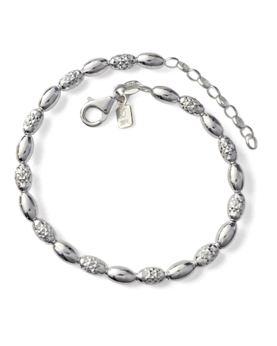 Pulsera de plata de ley 925 de 17.5 cm de largo + cadena adaptable de 2.5 cm con motivo de toneles lisos y tallados ( 7mm x 4mm 