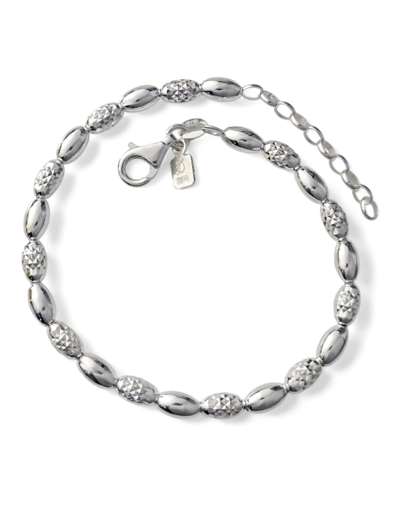 Pulsera de plata de ley 925 de 17.5 cm de largo + cadena adaptable de 2.5 cm con motivo de toneles lisos y tallados ( 7mm x 4mm 