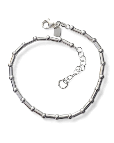 Pulsera de plata de ley 925 de 17 cm de largo + cadena adaptable de 3 cm con motivo de toneles ( 5mm x 2mm ) y bolas ( 3mm ).