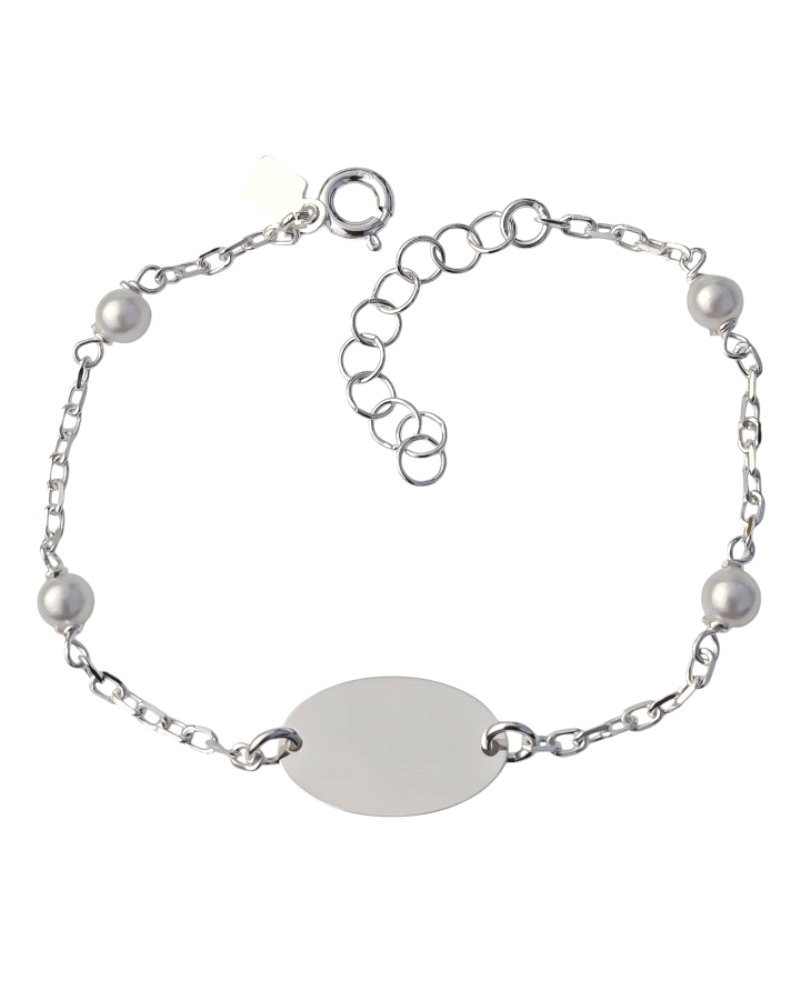 Pulsera de plata de ley 925 con cadena forzada ( 2mm ) de 15 cm de largo + cadena adaptable de 3 cm con chapa para grabar ( 10mm