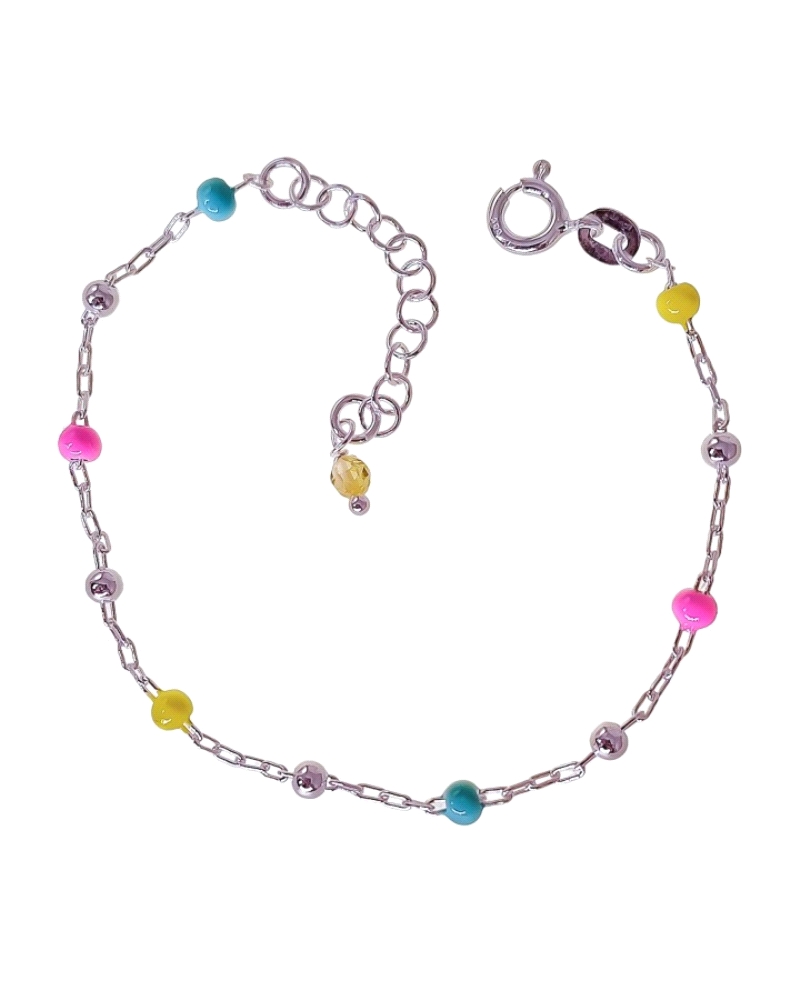 Pulsera de plata de ley 925 infantil de 15 cm de largo + cadena adaptable de 3 cm con motivo de bolas con esmalte de colores ( 3