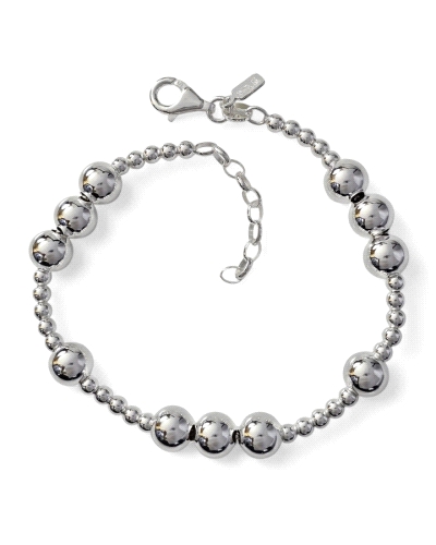Pulsera de plata de ley 925 de 17.5 cm de largo + cadena adaptable de 3 cm con motivo de bolas ( 3mm  y 7mm ).