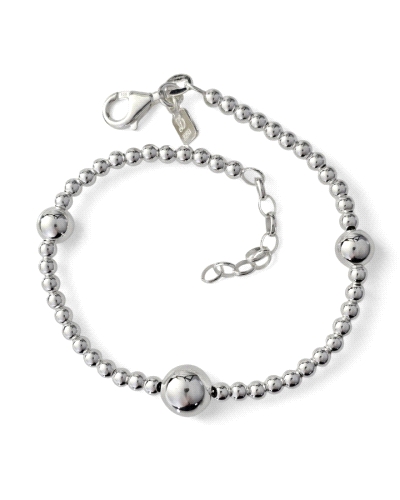 Pulsera de plata de ley 925 de 17 cm de largo + cadena adaptable de 3 cm con motivo de bolas ( 3mm , 6mm y 8mm ).