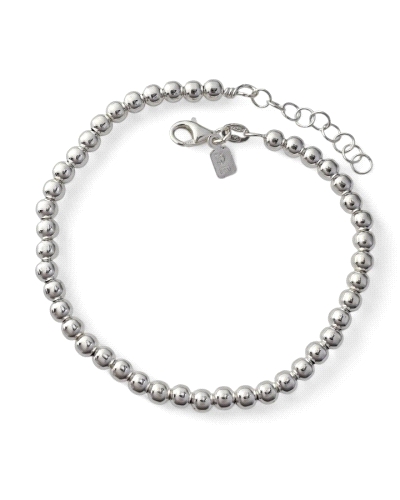 Pulsera de plata de ley 925 de bolas ( 4mm ) de 18.5 cm de largo + cadena adaptable de 2,5 cm.