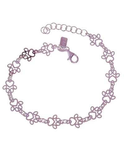 Pulsera de plata de ley 925 de huellas de perro ( 8mm ) continuadas de 17 cm de largo + cadena adaptable de 2.5 cm.