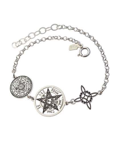 Pulsera de plata de ley 925 con cadena de rolo ( 2.5mm ) de 17 cm de largo + cadena adaptable de 3 cm con amuleto de nudo de bru