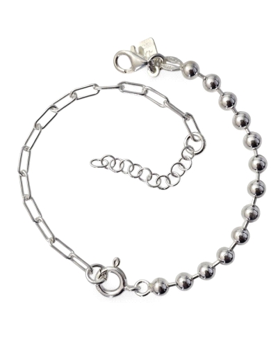 Pulsera de plata de ley 925 con cadena combinada forzada alargada ( 2.80mm ancho ) con cadena de bolas ( 4mm ) y reasa. Tiene 18