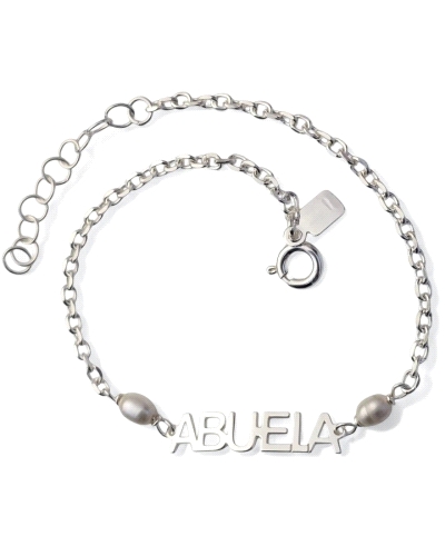 Pulsera de plata de ley 925 con cadena forzada de 17 cm de largo + cadena adaptable de 3 cm con mensaje ABUELA ( 22mm largo x 5m