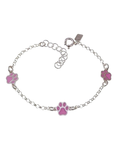 Pulsera de plata de ley 925 con cadena de rolo de 13.5 cm de largo + cadena adaptable de 2.5 cm con motivo de huellas (7mm) esma