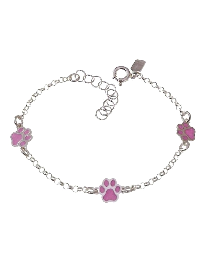 Pulsera de plata de ley 925 con cadena de rolo de 13.5 cm de largo + cadena adaptable de 2.5 cm con motivo de huellas (7mm) esma