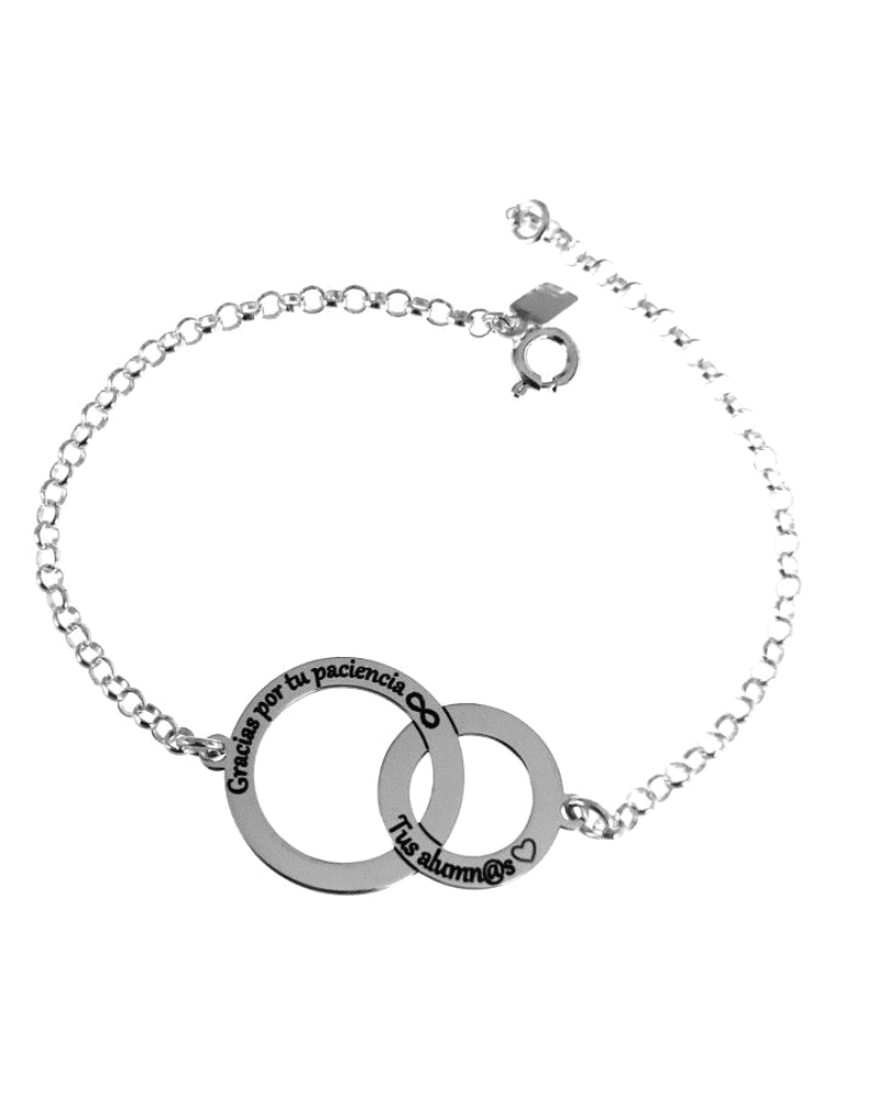 Pulsera de plata de ley 925 con cadena de rolo de 18.5 cm de largo con mensaje " Gracias por tu paciencia , tus alumn@s".