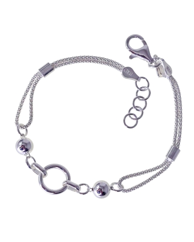 Pulsera de plata de ley 925 con doble cadena coreana ( 1.2mm ) de 18 cm de largo + cadena adaptable de 1 cm con motivo karma ( 9