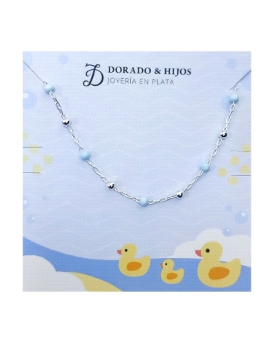 Pulsera infantil de plata de ley 925 con cadena forzada de 14 cm de largo + cadena adaptable de 3 cm con motivo de bolas color t