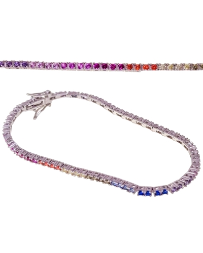 Colgante de plata de ley 925 de rodio con piedras circonitas de colores de 19 cm de largo (2.2 mm ancho).