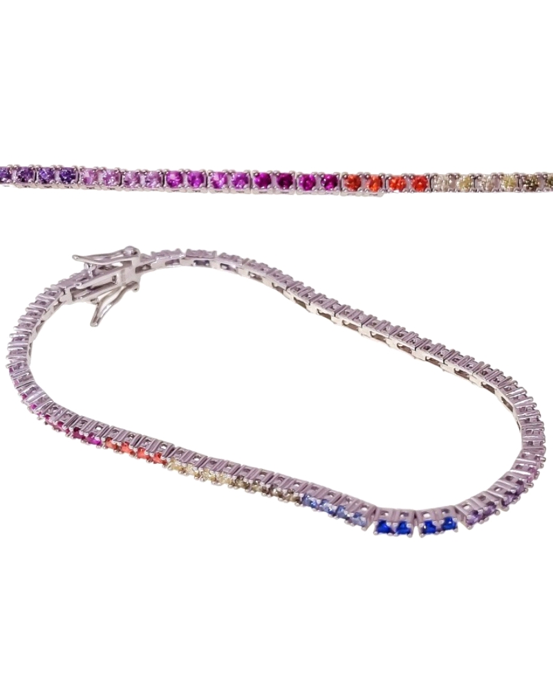Colgante de plata de ley 925 de rodio con piedras circonitas de colores de 19 cm de largo (2.2 mm ancho).