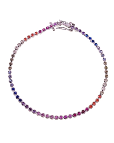 Colgante de plata de ley 925 de rodio con piedras circonitas de colores de 19 cm de largo (2.8mm ancho).