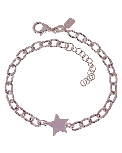 Pulsera de plata de ley 925 con eslabones ( 4mm ancho ) de 17 cm de largo + cadena adaptable de 3 cm con motivo de estrella ( 10