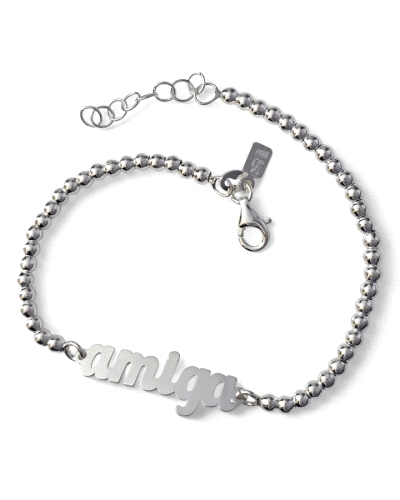 Pulsera de plata de ley 925 con bolas de 3mm de 17 cm de largo + cadena adaptable de 3 cm.