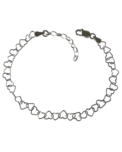 Pulsera de plata de ley 925 de corazones calados continuados de 5mm, de 17 cm largo + cadena adaptable de 3 cm.