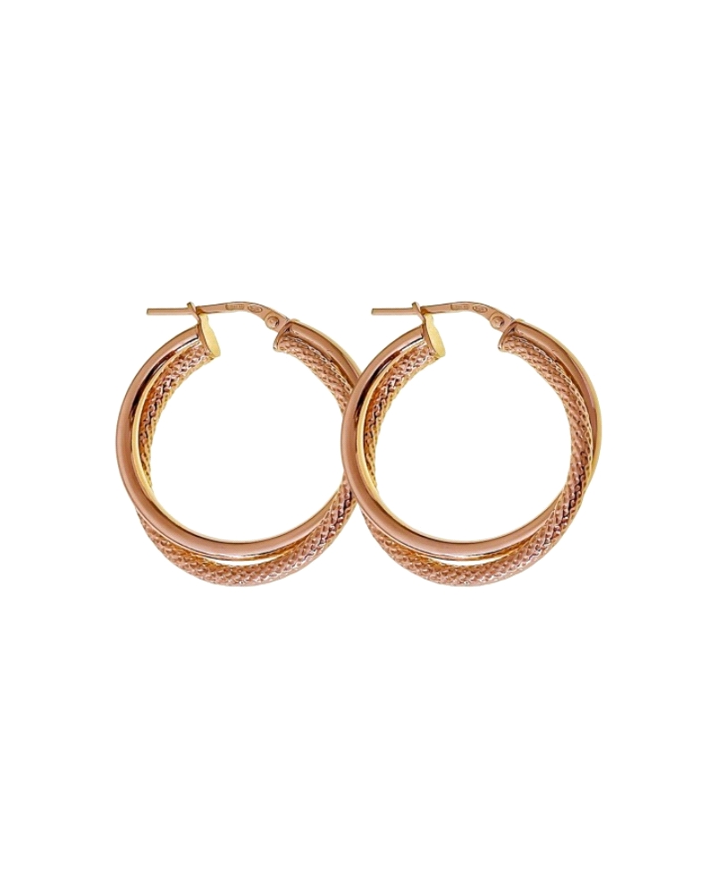 Pendientes de aro doble entrelazados chapados.