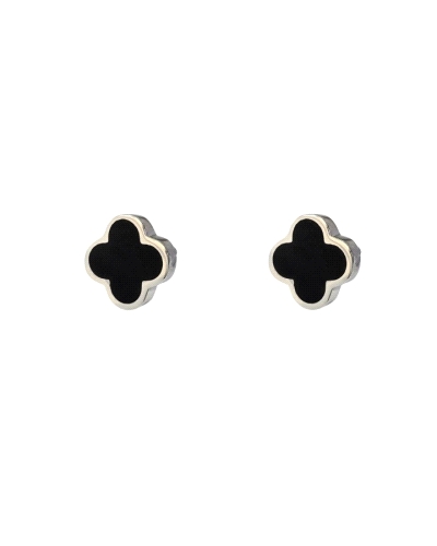 Pendiente de plata de ley 925 con forma de trébol ( 7mm ) de nácar color negro y cierre a presión.