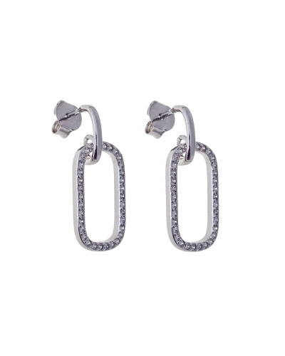 Pendiente de plata de ley 925 de medio aro en presión ( 9.2mm ) con entre pieza ovalada ( 17mm x 10mm ) y piedras microengastada
