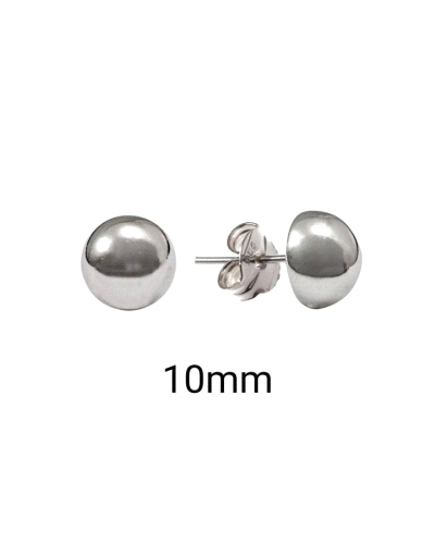 Pendiente de plata de ley liso m/bola con cierre a presión de 10 mm.