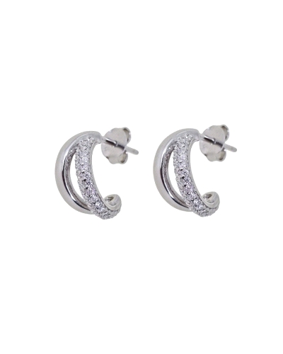 Pendiente de plata de ley 925 de medio aro de 13mm ( 6.5mm ancho ) con piedras con microengaste y cierre a presión.