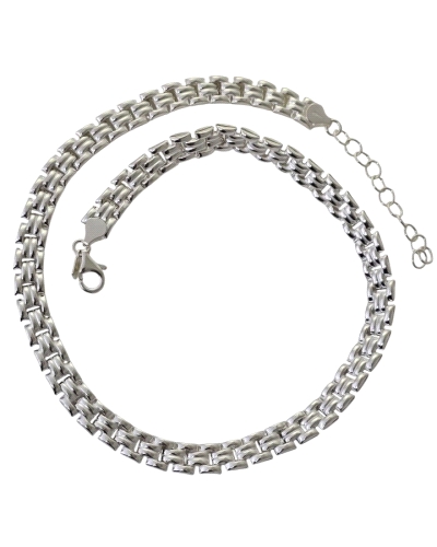 Gargantilla de plata de ley 925 estampada tipo pánter ( 8mm ancho cadena ) de 42 cm de largo + cadena adaptable de 5 cm.