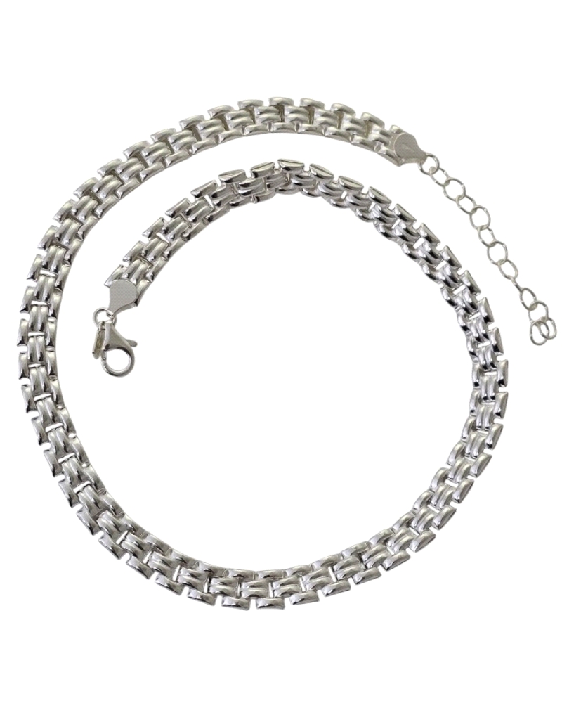 Gargantilla de plata de ley 925 estampada tipo pánter ( 8mm ancho cadena ) de 42 cm de largo + cadena adaptable de 5 cm.